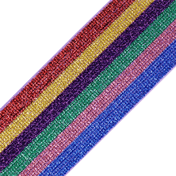 Elastik med striber glimmer regnbuefarve 50 mm